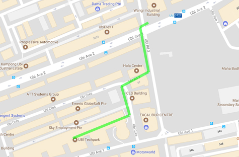 Ubi MRT to Ubi Techpark